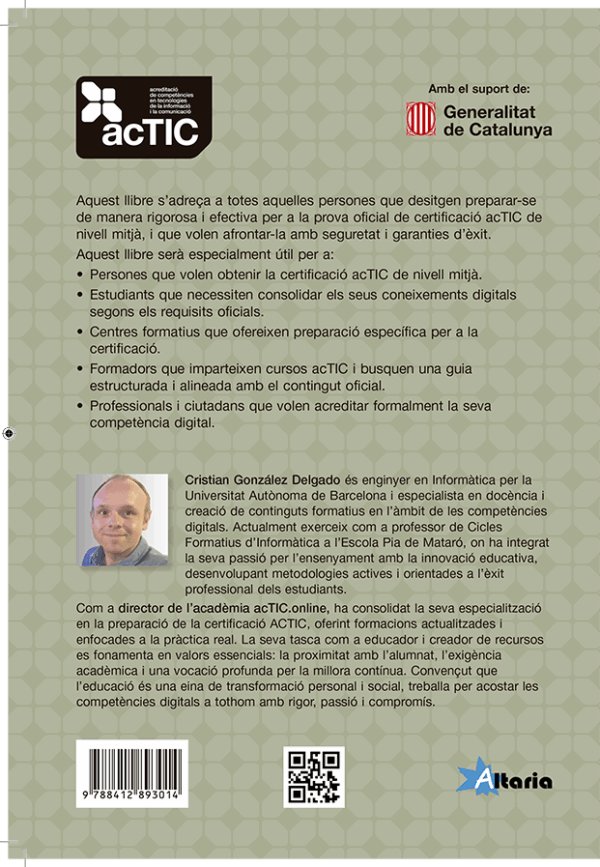 Contraportada Llibre ACTIC 2 NIVELL MITJÀ - Continguts Actualitzats 1º Edició
