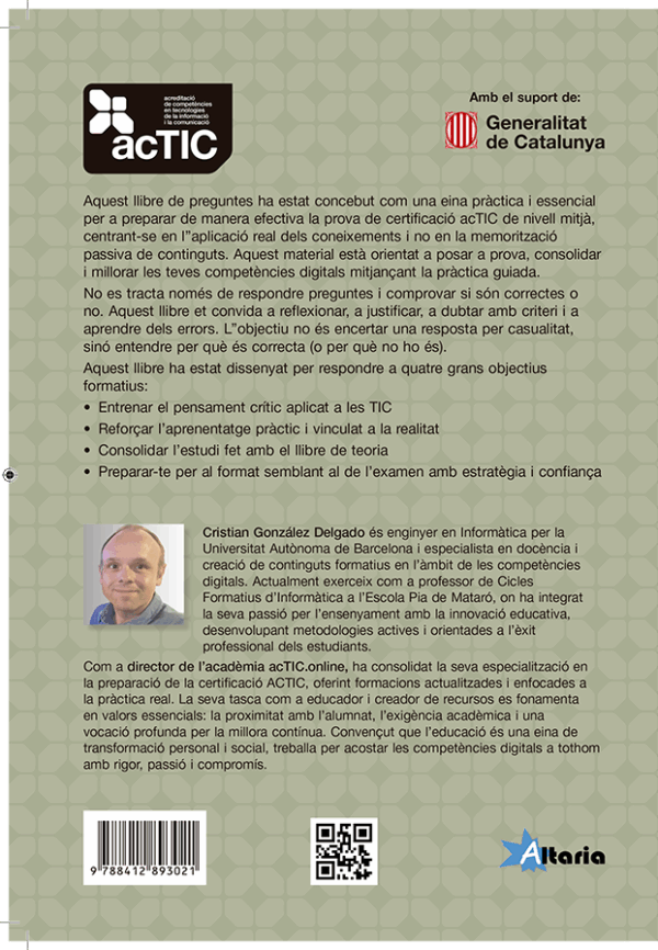 Contraportada Llibre ACTIC 2 NIVELL MITJÀ - QÜESTIONARIS